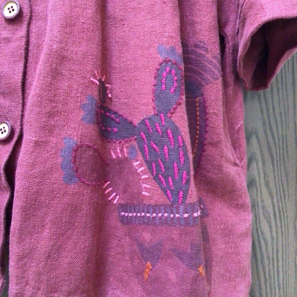 Gudrun Sjoden Red Tunic with Purple Accents, 100% linen, embroidered, sz L - Picture 4 of 13